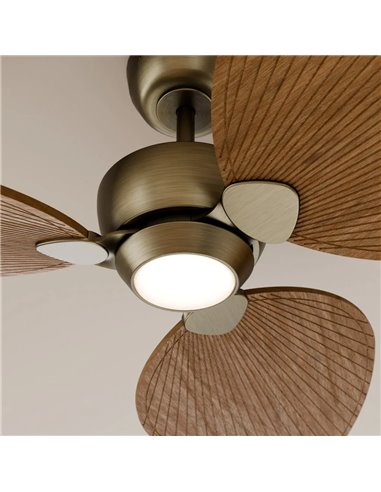Ventoinha de teto ALMA S LED Ø100cm 3 pás de latão Madeira média 26W DC + 6,5W 1225Lm CTT Luz LED Interior/Exterior IP44
