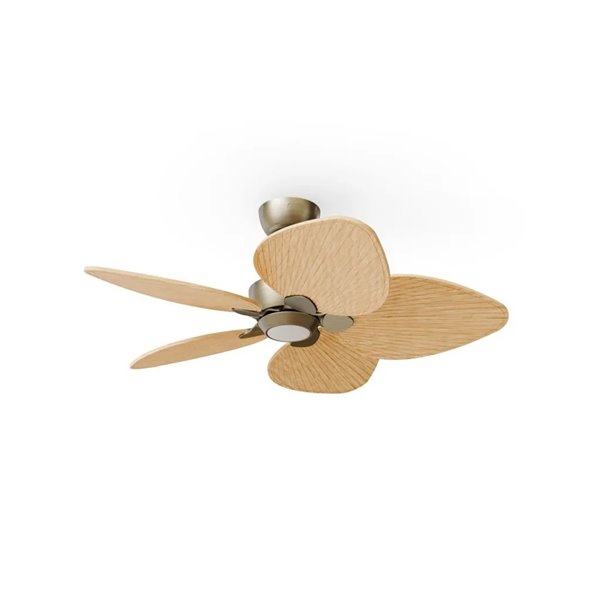 Ventilador con luz LED ALMA S Ø100cm 5 palas latón madera clara 26W DC + luz LED 6,5W 1225Lm CTT interior/exterior IP44