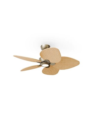 Ventilador con luz LED ALMA S Ø100cm 5 palas latón madera clara 26W DC + luz LED 6,5W 1225Lm CTT interior/exterior IP44