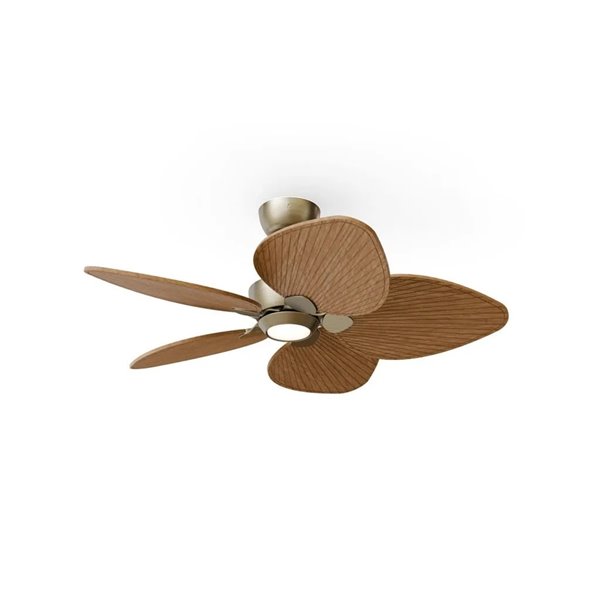 Ventilador con luz LED ALMA S Ø100cm 5 palas latón madera media 26W DC + luz LED 6,5W 1225Lm CTT interior/exterior IP44