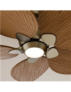 Ventoinha de teto ALMA S LED Ø100cm 5 pás de latão Madeira média 26W DC + 6,5W 1225Lm CTT Luz LED Interior/Exterior IP44 2