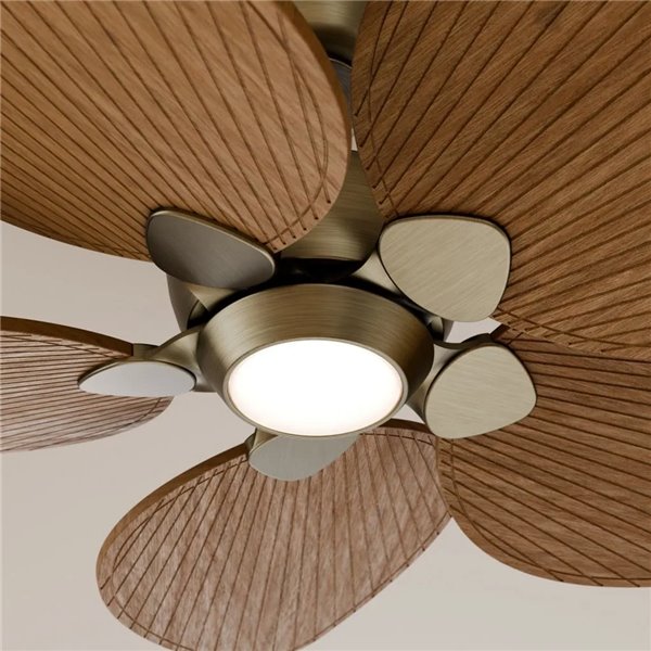 Ventoinha de teto ALMA S LED Ø100cm 5 pás de latão Madeira média 26W DC + 6,5W 1225Lm CTT Luz LED Interior/Exterior IP44
