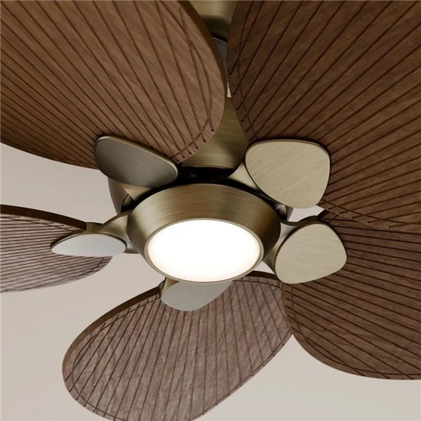 Ventilador con luz LED ALMA S Ø100cm 5 palas latón madera oscura 26W DC + luz LED 6,5W 1225Lm CTT interior/exterior IP44