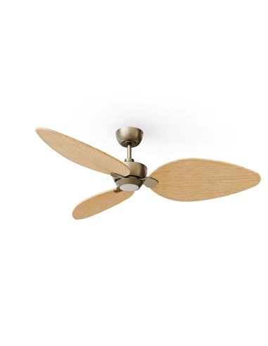 Ventilador LED interior/exterior ALMA L Ø132cm 3 palas latón madera clara 40W DC + luz LED 6,5W 1225Lm CTT IP44