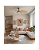 Ventilador LED interior/exterior ALMA L Ø132cm 3 palas latón madera clara 40W DC + luz LED 6,5W 1225Lm CTT IP44
