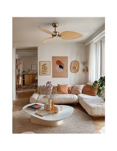 Ventilador LED interior/exterior ALMA L Ø132cm 3 palas latón madera clara 40W DC + luz LED 6,5W 1225Lm CTT IP44 2