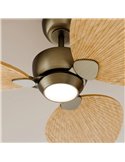 Ventilador LED interior/exterior ALMA L Ø132cm 3 palas latón madera clara 40W DC + luz LED 6,5W 1225Lm CTT IP44