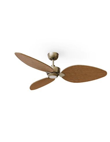 Ventilador de techo LED ALMA L Ø132cm 3 palas latón madera media 40W DC + luz LED 6,5W 1225Lm CTT DIM IP44