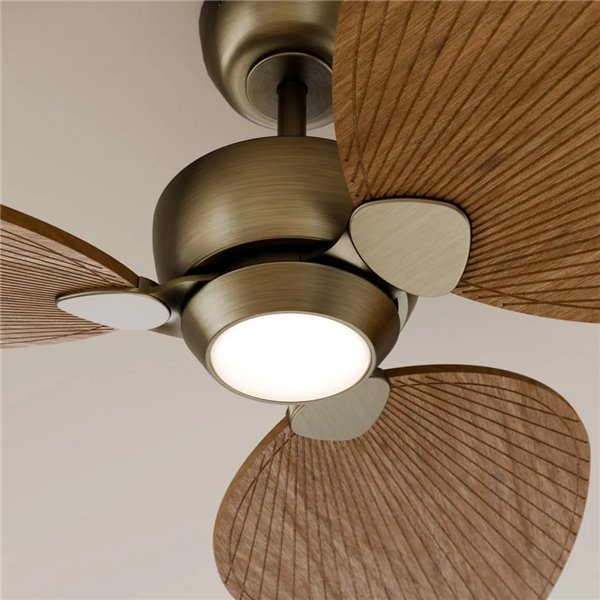 Ventoinha de teto ALMA L LED Ø132cm 3 pás de latão Madeira média 40W DC + 6,5W 1225Lm Luz LED CTT DIM IP44