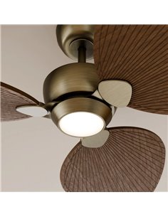 Ventilador con luz LED ALMA L Ø132cm 3 palas latón madera oscura 40W DC + luz LED 6,5W 1225Lm CTT IP44 2