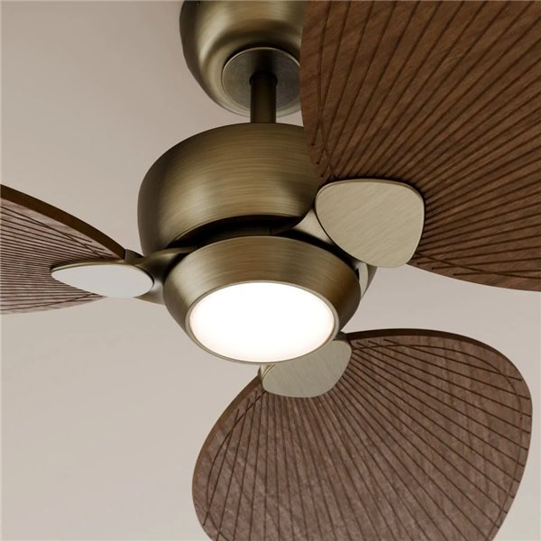 Ventoinha de teto ALMA L LED Ø132cm 3 pás Latão Madeira escura 40W DC + 6,5W 1225Lm CTT Luz LED IP44