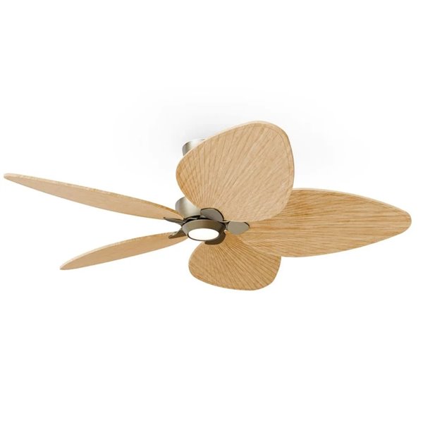 Ventilateur LED ALMA L Ø132 cm, 5 pales, finition laiton et bois, 40 W CC + 6,5 W LED CTT 1225 lm, usage intérieur/extérieur