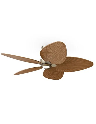 Ventoinha de teto ALMA L LED Ø132cm 5 pás de latão Madeira média 40W DC + 6,5W 1225Lm Luz LED CTT IP44