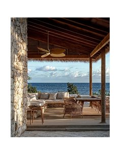 Ventilador de techo LED ALMA L Ø132cm 5 palas latón madera media 40W DC + luz LED 6,5W 1225Lm CTT IP44 2