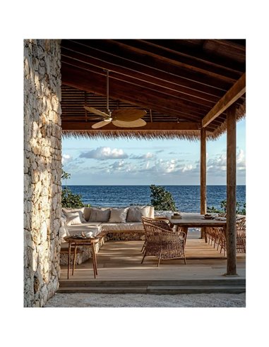 Ventilador de techo LED ALMA L Ø132cm 5 palas latón madera media 40W DC + luz LED 6,5W 1225Lm CTT IP44