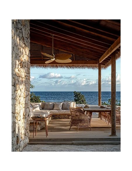 Ventilador de techo LED ALMA L Ø132cm 5 palas latón madera media 40W DC + luz LED 6,5W 1225Lm CTT IP44