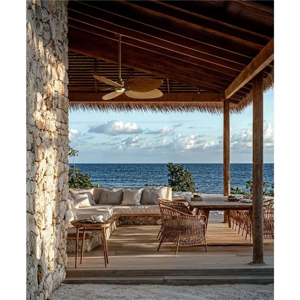 Ventoinha de teto ALMA L LED Ø132cm 5 pás de latão Madeira média 40W DC + 6,5W 1225Lm Luz LED CTT IP44