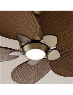 Ventilador con luz LED ALMA L Ø132cm 5 palas latón madera oscura 40W DC + luz LED 6,5W 1225Lm CTT DIM IP44 2