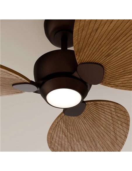 Ventilador de techo LED ALMA S Ø100cm 3 palas marrón madera media 26W DC + luz LED 6,5W 1225Lm CTT DIM IP44