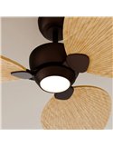 Ventilador LED interior/exterior ALMA L Ø132cm 3 palas marrón madera clara 40W DC + luz LED 6,5W 1225Lm CTT IP44