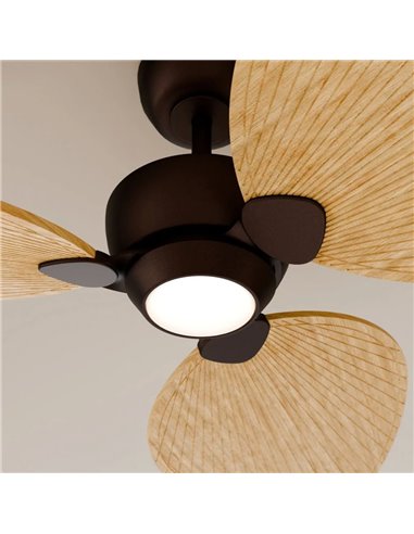 Ventilador LED interior/exterior ALMA L Ø132cm 3 palas marrón madera clara 40W DC + luz LED 6,5W 1225Lm CTT IP44