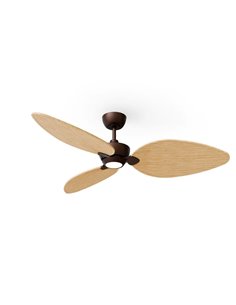 Ventilador LED interior/exterior ALMA L Ø132cm 3 palas marrón madera clara 40W DC + luz LED 6,5W 1225Lm CTT IP44