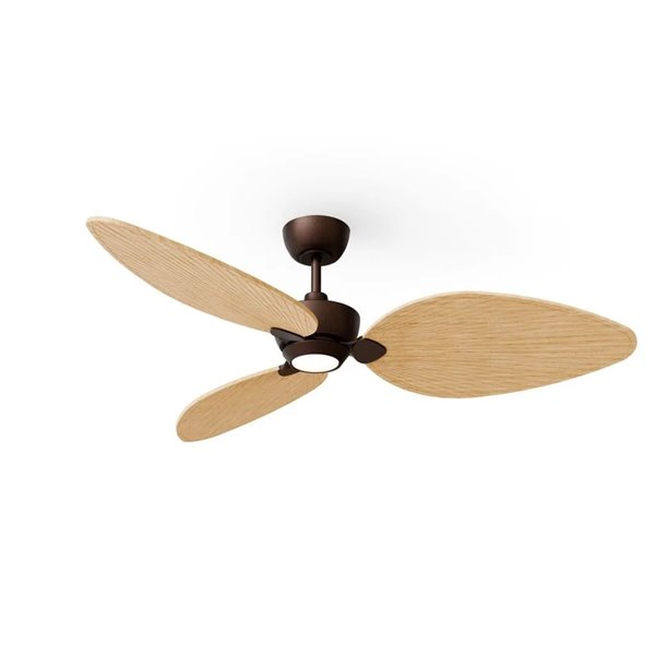 Ventilador LED interior/exterior ALMA L Ø132cm 3 palas marrón madera clara 40W DC + luz LED 6,5W 1225Lm CTT IP44