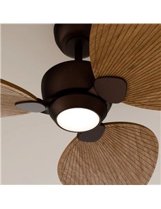 Ventoinha de teto ALMA L LED Ø132cm 3 pás Marrom Médio Madeira 40W DC + 6,5W 1225Lm Luz LED CTT DIM IP44 2