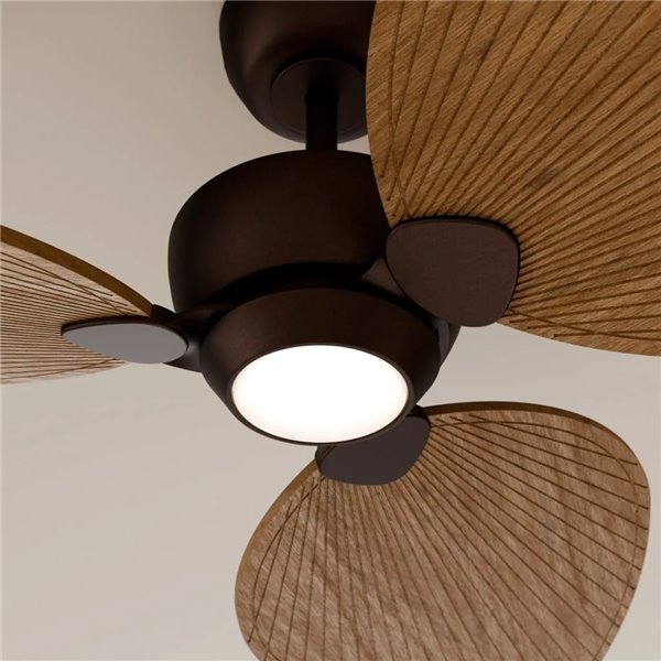 Ventoinha de teto ALMA L LED Ø132cm 3 pás Marrom Médio Madeira 40W DC + 6,5W 1225Lm Luz LED CTT DIM IP44