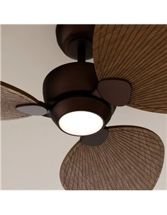 Ventilador con luz LED ALMA L Ø132cm 3 palas marrón madera oscura 40W DC + luz LED 6,5W 1225Lm CTT IP44 2