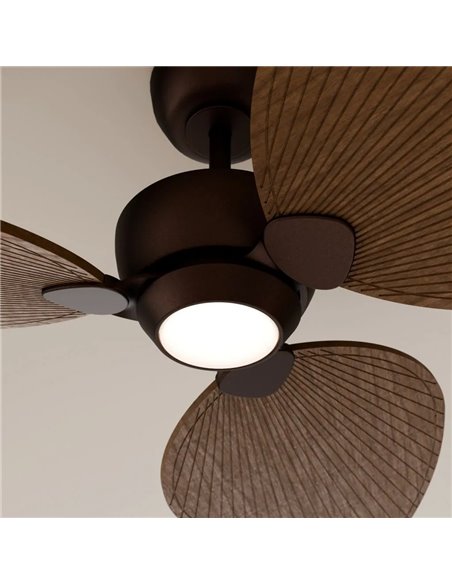 Ventilador con luz LED ALMA L Ø132cm 3 palas marrón madera oscura 40W DC + luz LED 6,5W 1225Lm CTT IP44