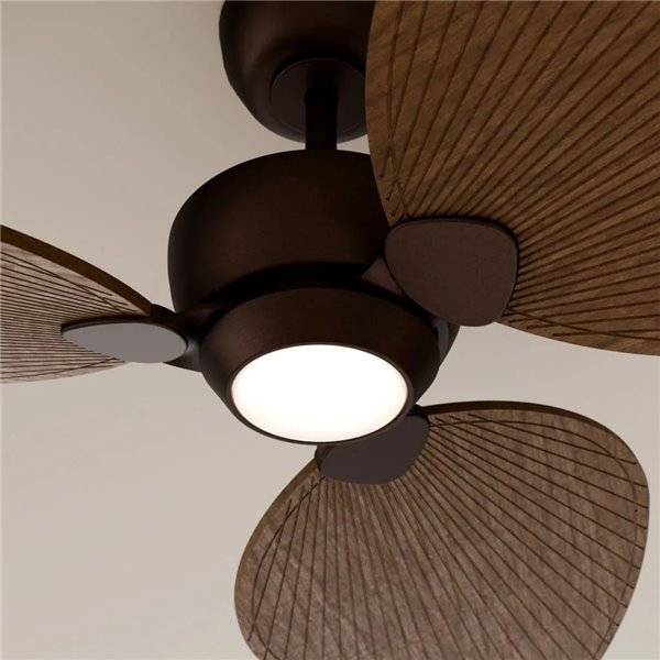 Ventilador con luz LED ALMA L Ø132cm 3 palas marrón madera oscura 40W DC + luz LED 6,5W 1225Lm CTT IP44