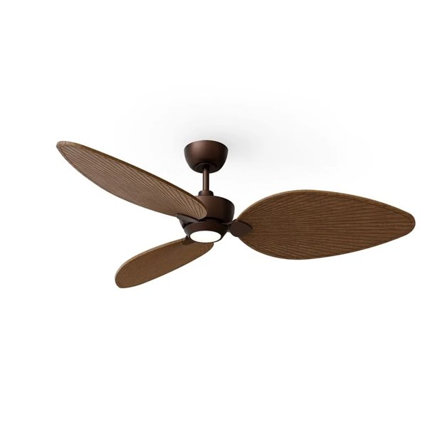 Ventilador con luz LED ALMA L Ø132cm 3 palas marrón madera oscura 40W DC + luz LED 6,5W 1225Lm CTT IP44