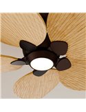 Ventoinha de LED ALMA L Ø132cm 5 pás marrom ferrugem madeira clara 40W DC + 6,5W 1225Lm CTT luz LED para uso interno/externo