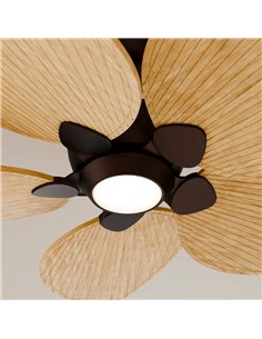Ventoinha de LED ALMA L Ø132cm 5 pás marrom ferrugem madeira clara 40W DC + 6,5W 1225Lm CTT luz LED para uso interno/externo 2