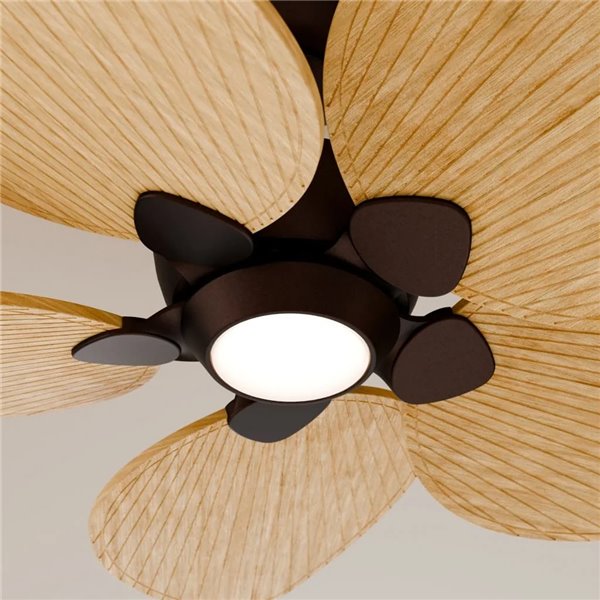 Ventilador LED ALMA L Ø132cm 5 palas marrón oxidado madera clara 40W DC + luz LED 6,5W 1225Lm CTT interior/exterior