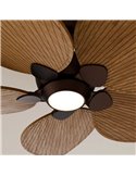 Ventilador de techo LED ALMA L Ø132cm 5 palas marrón oxidado madera media 40W DC + luz LED 6,5W 1225Lm CTT IP44