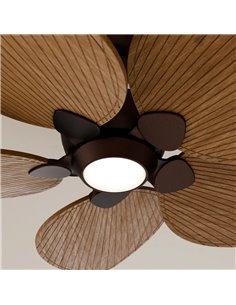 Ventilador de techo LED ALMA L Ø132cm 5 palas marrón oxidado madera media 40W DC + luz LED 6,5W 1225Lm CTT IP44 2