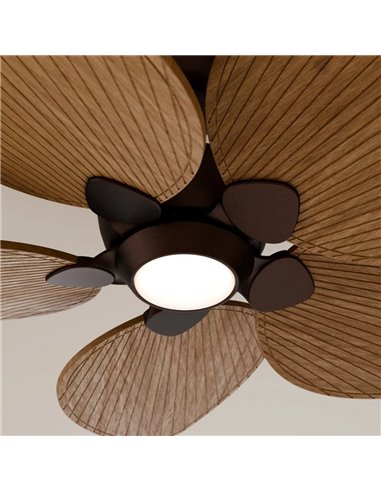 Ventilador de techo LED ALMA L Ø132cm 5 palas marrón oxidado madera media 40W DC + luz LED 6,5W 1225Lm CTT IP44