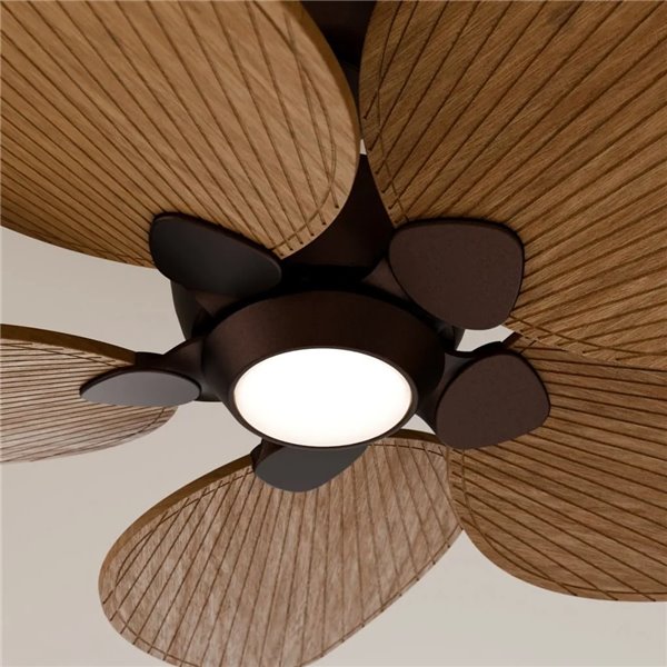 Ventilador de techo LED ALMA L Ø132cm 5 palas marrón oxidado madera media 40W DC + luz LED 6,5W 1225Lm CTT IP44