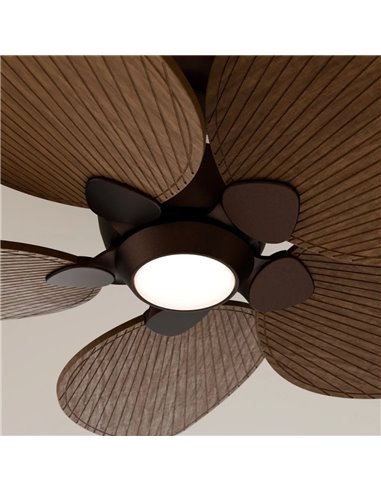 Ventilador con luz LED ALMA L Ø132cm 5 palas marrón oxidado madera oscura 40W DC + luz LED 6,5W 1225Lm CTT DIM IP44