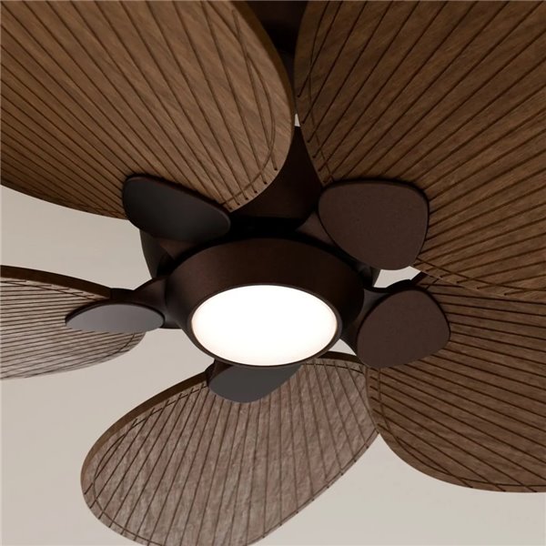 Ventilador con luz LED ALMA L Ø132cm 5 palas marrón oxidado madera oscura 40W DC + luz LED 6,5W 1225Lm CTT DIM IP44