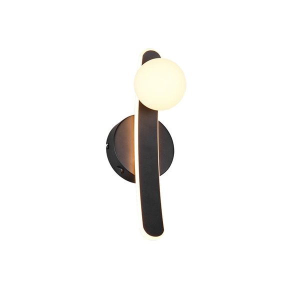 Aplique LED elegante negro NAPOLI con esfera blanca 11W 2300K-3000K-4000K 1200Lm H:34,5cm IP20