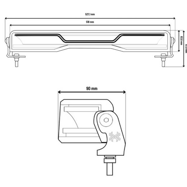 Medidas Barra LED 527mm X-Spider Venom | Largo Alcance HR | Posición Blanca A y Advertencia Ámbar XA1 | 12/24V
