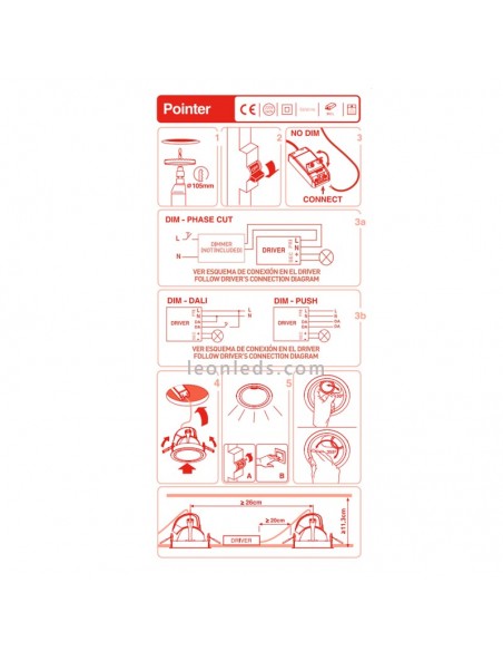 Hoja de instalación de downlight LED empotrable | Hoja de instrucciones de Downlight LED | LeonLeds Iluminación
