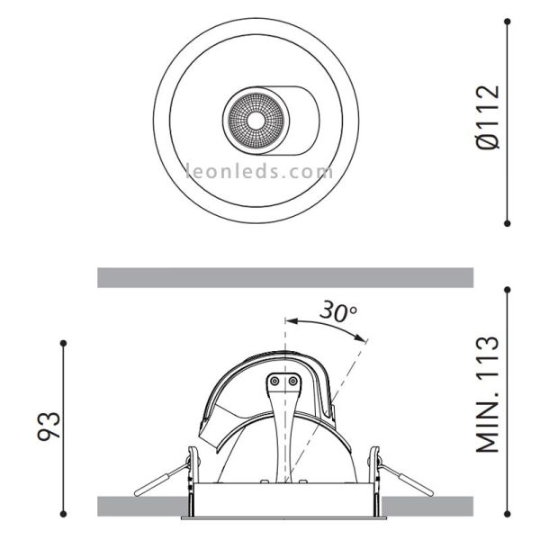 Dimensiones LED Pointer de Arkos Light | Downlight LED orientable | LeonLeds iluminión