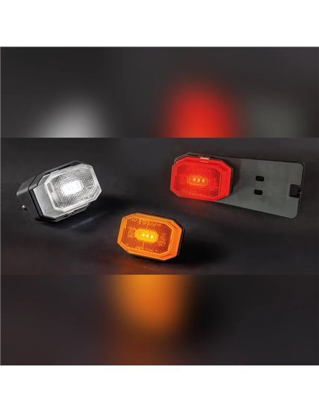 FT-001 BI Luz de posição frontal LED branca com suporte angular, refletor e cabo de 0,5 metro 12/36V, homologação E9