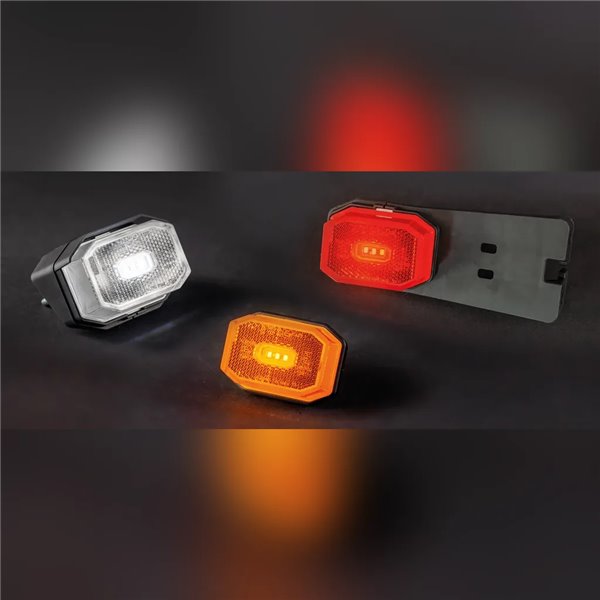 Luz de gálibo LED naranja posición lateral FT-001 ZI con soporte angular, reflector y cable 0,5 metros 12/36V, Homologación E9 S