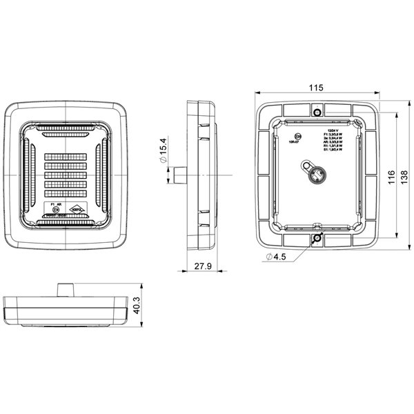 Lanterna traseira de LED CUBE LZD 2876 | Luz de ré e de neblina | IP68 12/24V | F1 AR | Moldura cromada