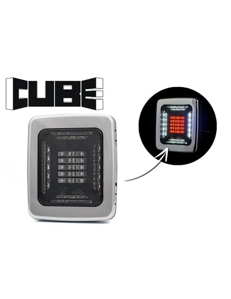 Lanterna traseira de LED CUBE LZD 2876 | Luz de ré e de neblina | IP68 12/24V | F1 AR | Moldura cromada
